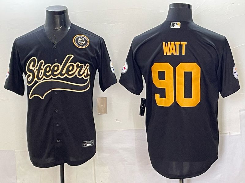 Men 2025 Nike Pittsburgh Steelers #90 Watt Black Joint Name  Limited NFL Jersey style 048->pittsburgh steelers->NFL Jersey